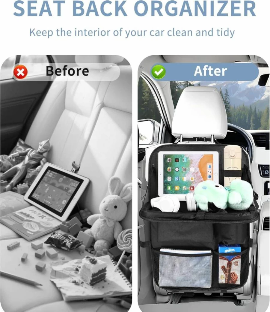 COFSODI Car Back Seat Organizer with Storage Pockets - Universal Vehicle Seat Protector for Kids, Travel Essentials & Road Trips - Durable Hanging Organizer for Trucks & SUVs