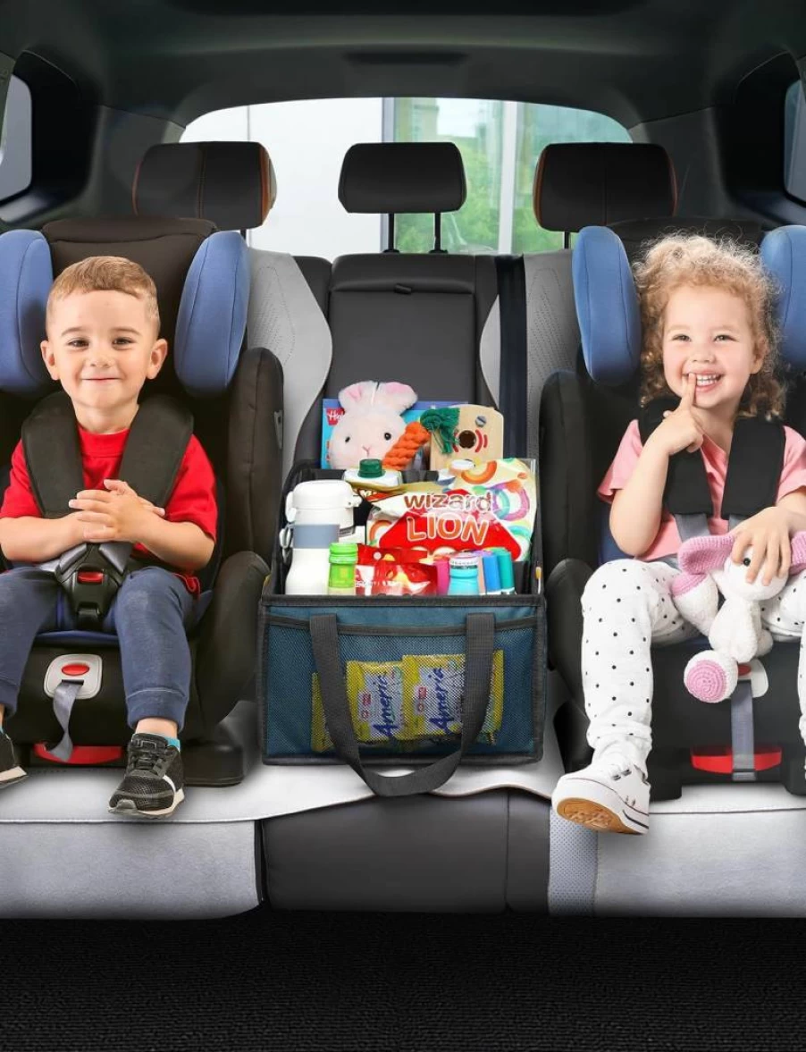 YOHOOLYO Car Seat Organizer with 4 Compartments, 4 Cup Holders & 7 Mesh Pockets for Front and Rear Seats – Black Backseat Storage Solution