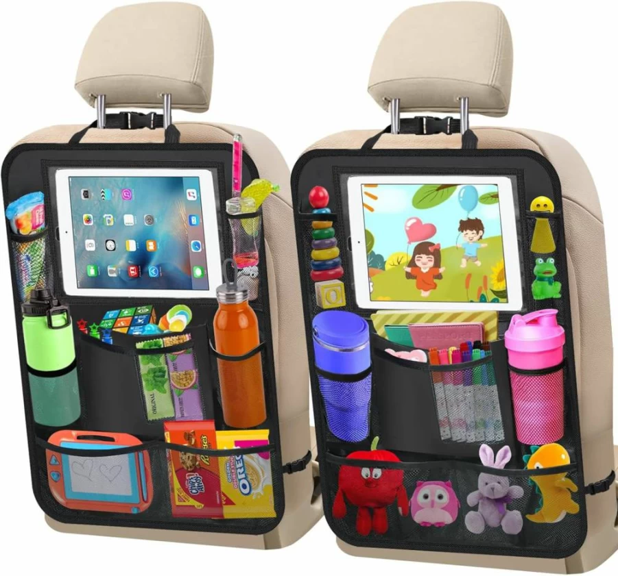 XBRN Car Backseat Organizer with Tablet Holder - 11 Inch Kick Mats Back Seat Protector for Kids, Durable Storage Organizer for Vehicles