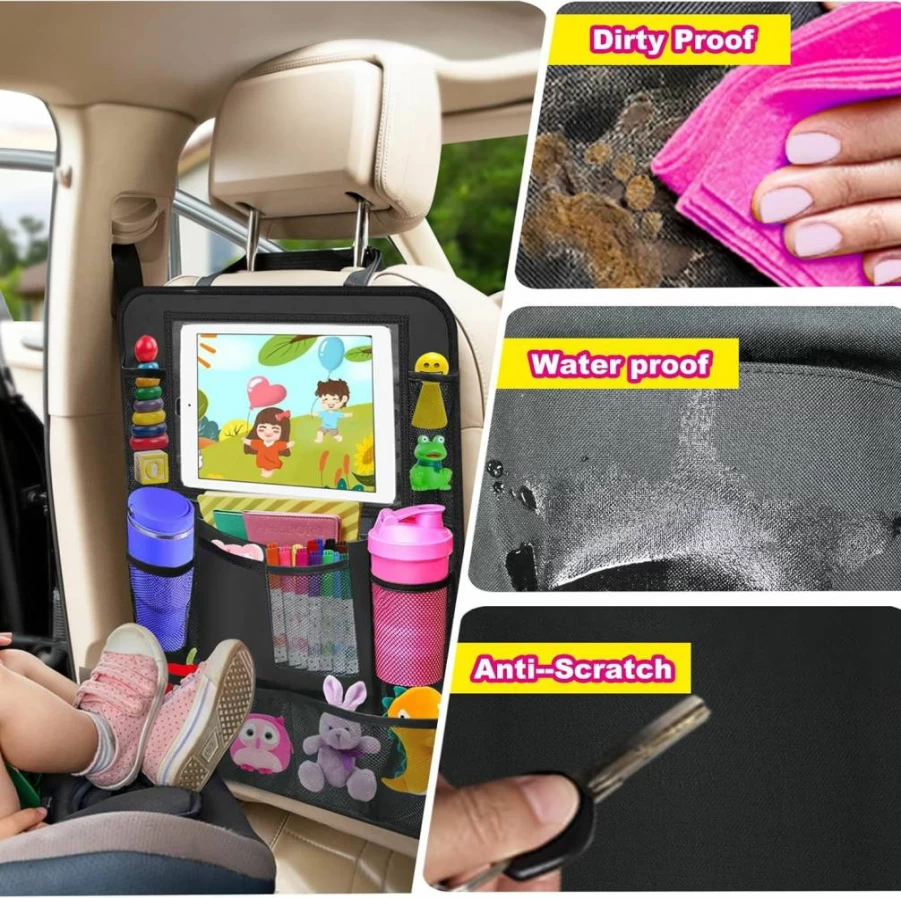 XBRN Car Backseat Organizer with Tablet Holder - 11 Inch Kick Mats Back Seat Protector for Kids, Durable Storage Organizer for Vehicles