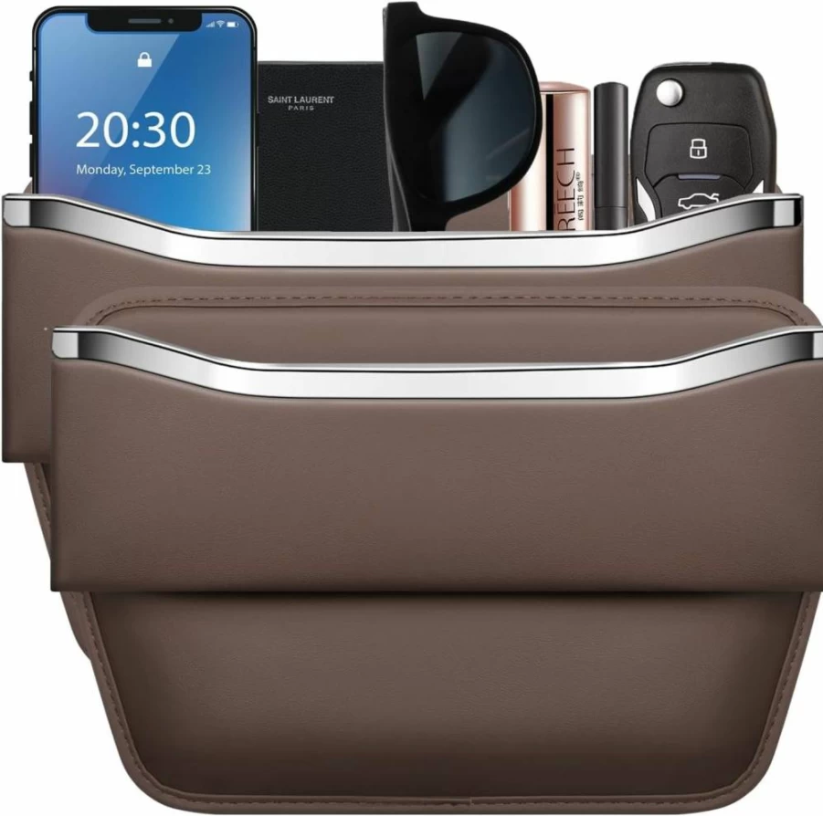 HOLDCY Leather Car Seat Gap Organizer - Premium Beige Console Storage for Cars, SUVs, Trucks - 1 Pack