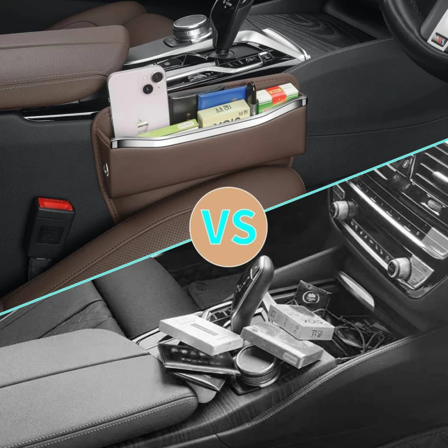 HOLDCY Leather Car Seat Gap Organizer - Premium Beige Console Storage for Cars, SUVs, Trucks - 1 Pack