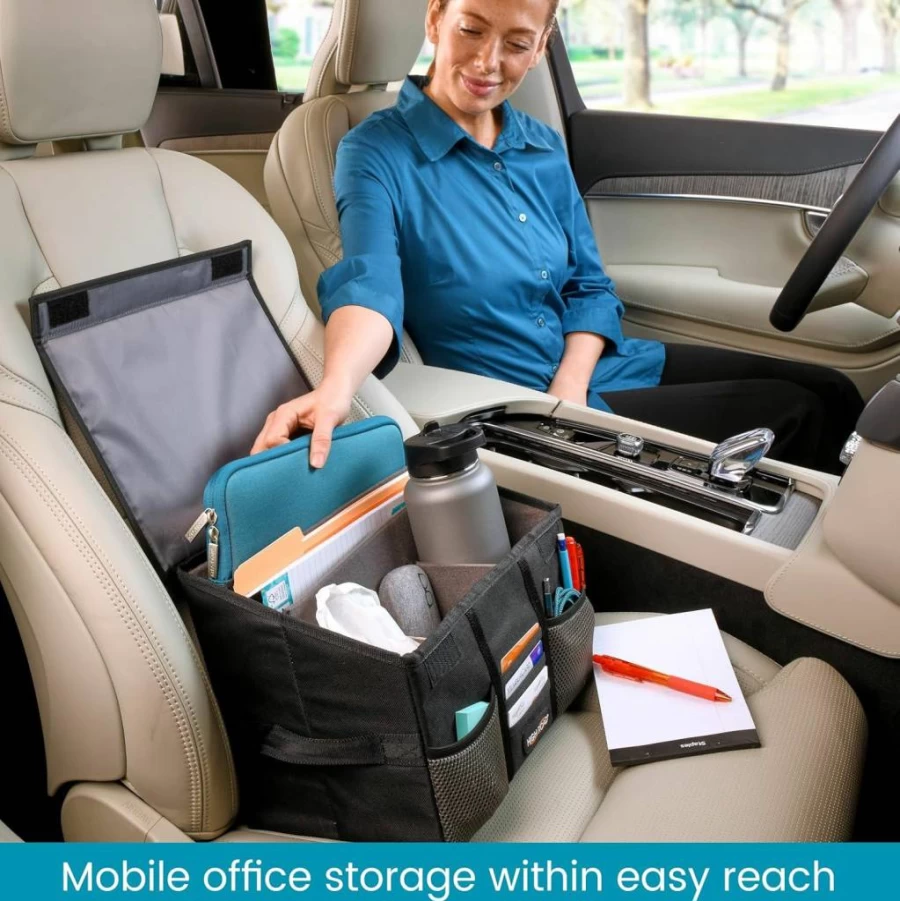 High Road Car Organizer for Front Seat - Mobile Office Truck Organizer with Filing Dividers & Desk Top Cover - Vehicle & Workspace Storage Solution