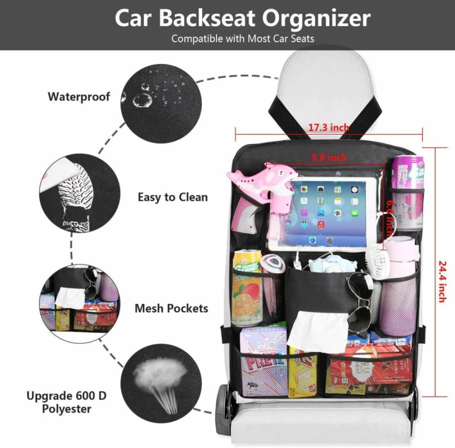 Reserwa Car Backseat Organizer with Tablet Holder, 8 Storage Pockets for Toys, Snacks & Essentials, Universal Fit Vehicle Seat Gap Organizer