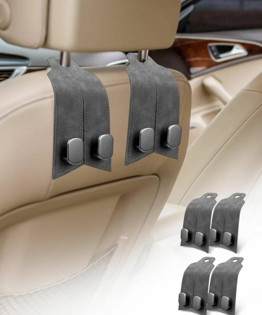 MOBIKEY Premium Car Purse Hook - 2 Pack Heavy Duty Metal & Leather Headrest Hanger for Bags, Purses, Phones - 2025 Black Car Seat Organizer Accessory