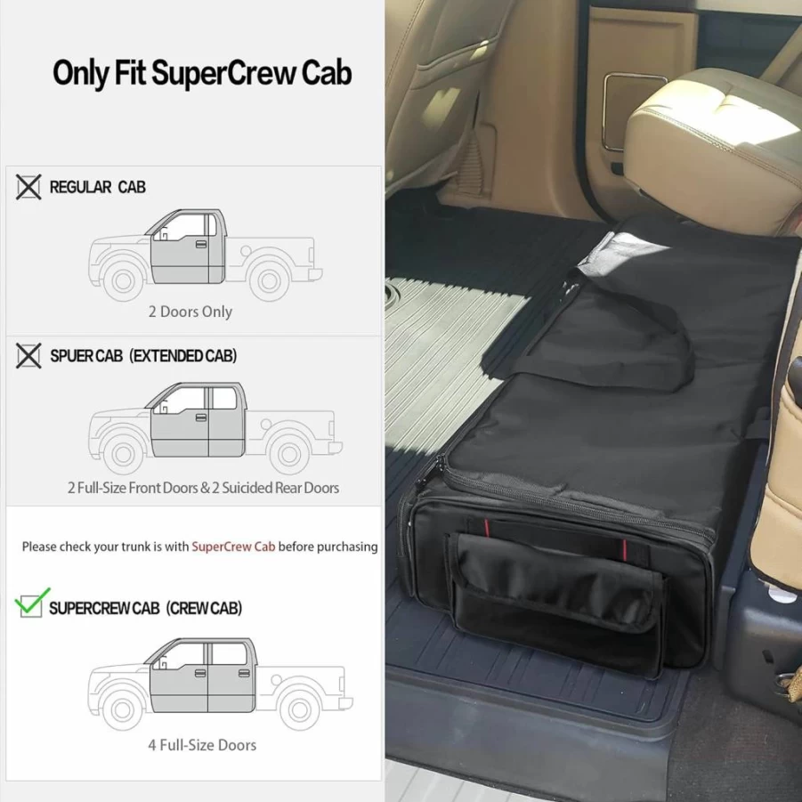 Samdew Truck Under Seat Storage Organizer for Supercrew Cab - 4 Detachable Dividers, Anti-Slip Bottom, Fits Full Size Trucks, Black