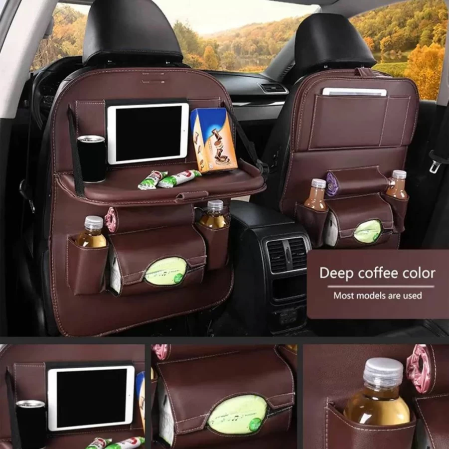 EAQ 2-Pack PU Leather Backseat Car Organizer with Kick Mats, Tablet Holder & Seat Protector for Kids - Black