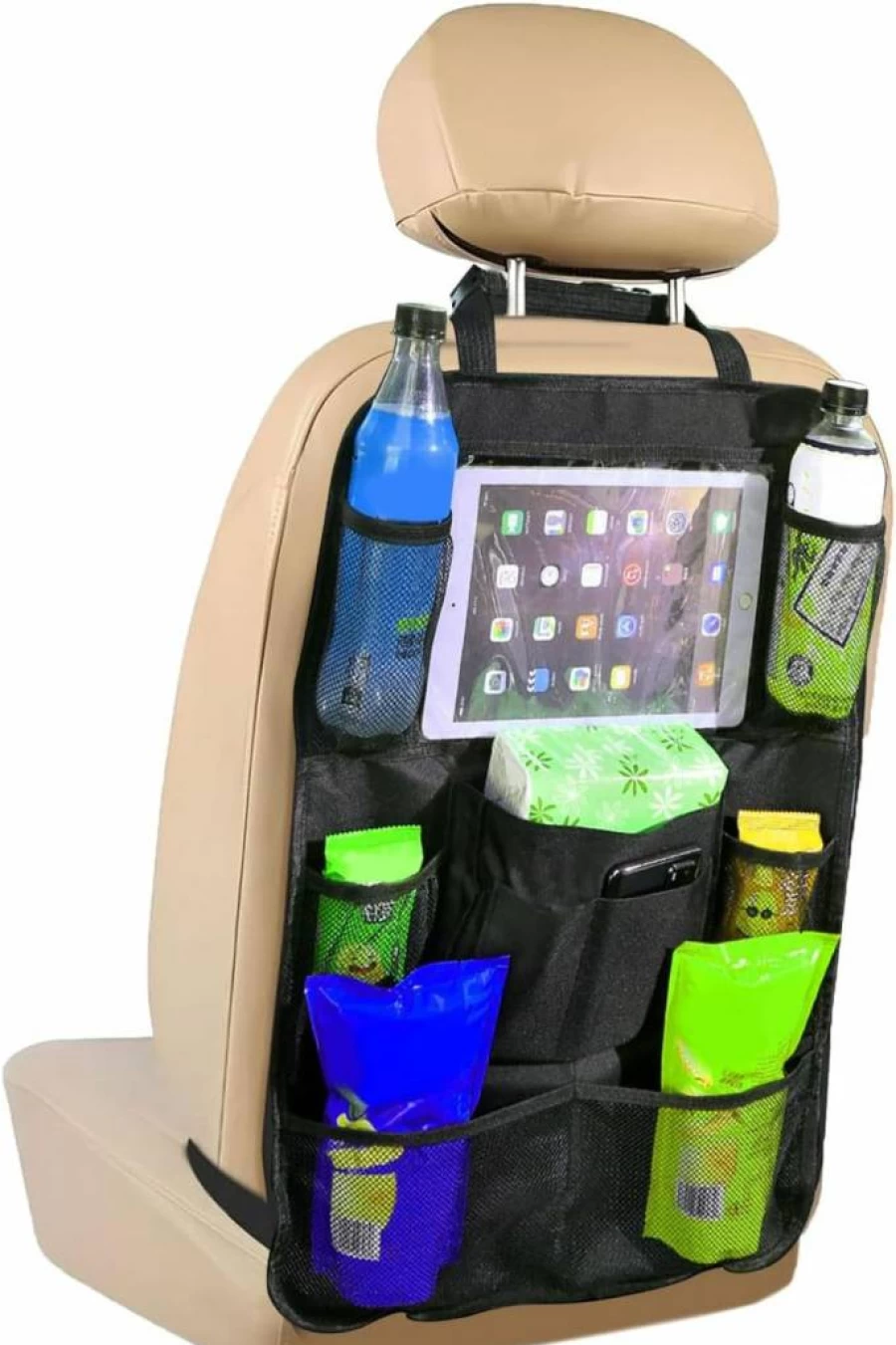 QZTYTY Universal Car Backseat Organizer with Tablet Holder, Kick Mats & Storage Pockets - Durable Seat Protector for Road Trips & Travel Accessories (1PC)