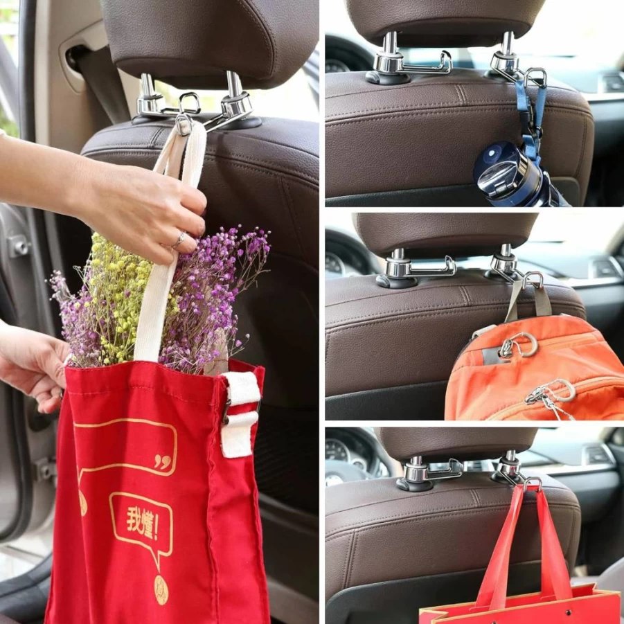 Sentoto Multi-Functional Car Seat Hook - Heavy Duty Headrest Hanger for Purse, Bag & Grocery Storage, Organize Your Car & Say Goodbye to Messy Space, Durable Dark Gunmetal Travel Accessory