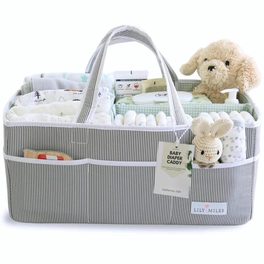 Lily Miles Baby Diaper Organizer Tote - Large Travel Caddy for Newborn Essentials, Baby Shower Gifts, Nursery Storage & Car Trips - Boy or Girl