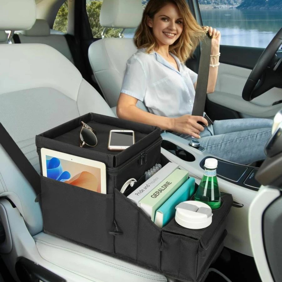 WENRENER Car Seat Organizer with Cup Holders, Storage Pockets & Cooler Compartment for Kids & Adults - Portable Backseat Organizer for Travel (Black)