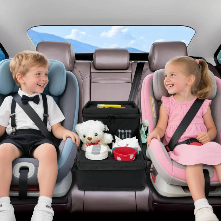 WENRENER Car Seat Organizer with Cup Holders, Storage Pockets & Cooler Compartment for Kids & Adults - Portable Backseat Organizer for Travel (Black)