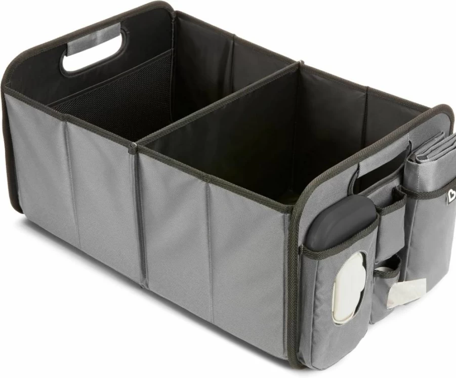 Brica Collapsible Car Organizer with Diaper Changing Station - Grey, Out-N-About Trunk Storage for Baby Essentials