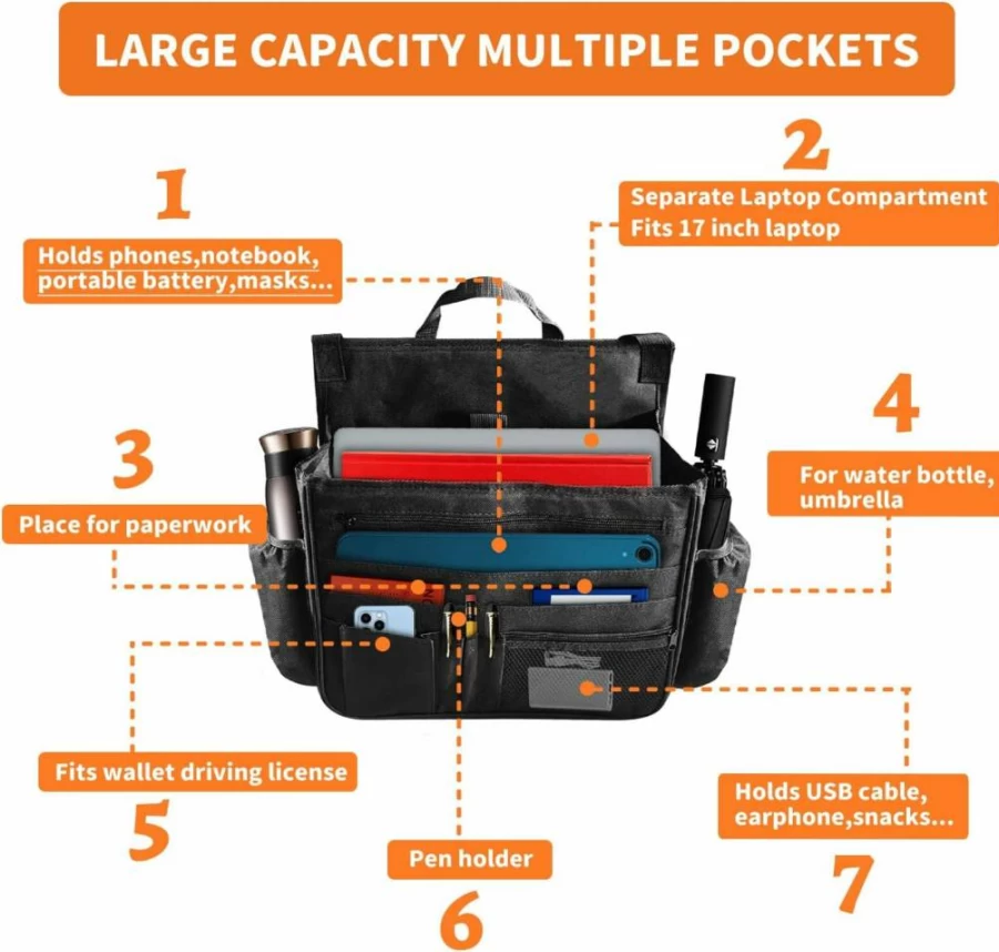 Boczif Car Seat Organizer with Multiple Pockets, Cup Holders & Laptop Compartment - Hanging Backseat & Front Seat Storage for Office, Kids, Truck Accessories