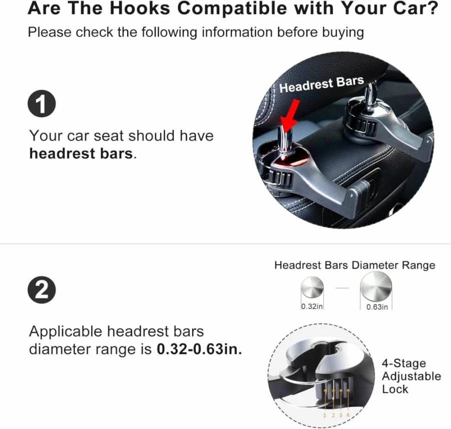 SCOVVORD Universal Car Headrest Hook with 360° Rotating Phone Holder - Heavy Duty Silver Hanger for Purses, Bags, and Accessories
