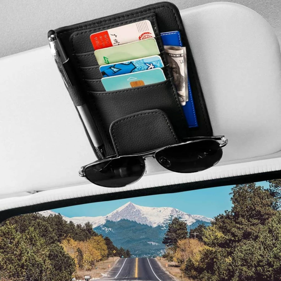 Aturmon 2-Pack Car Sun Visor Organizer with Zipper Pocket - Universal Storage Pouch for License, Cards, Sunglasses, Phone, Keys & Lipstick