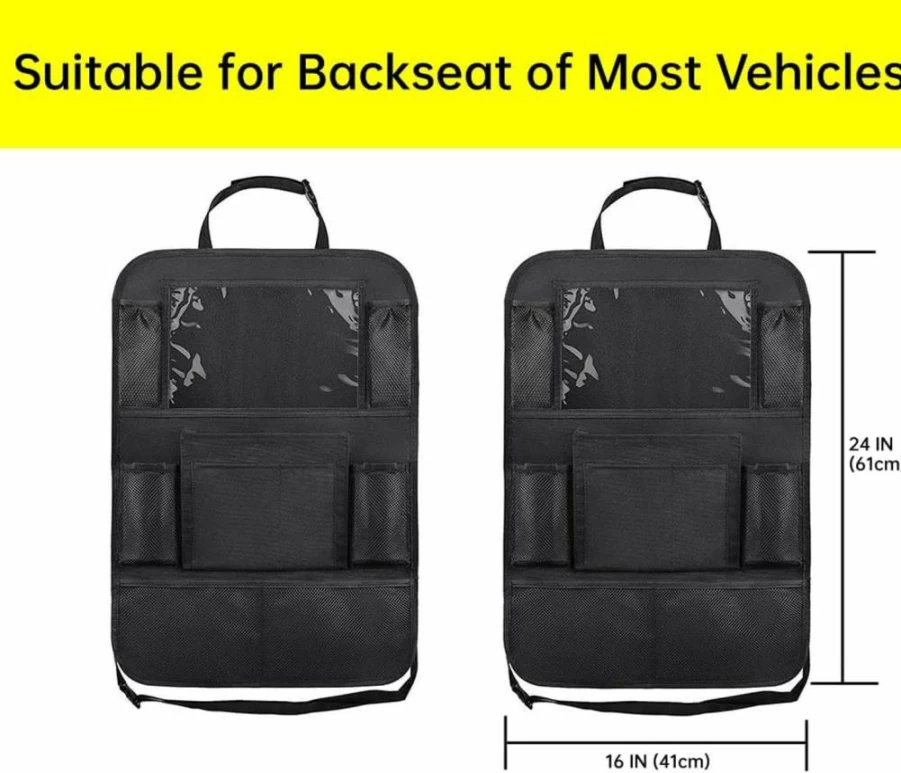 PHOUQEE 2 Pack Car Backseat Organizer with 10" Tablet Holder, Durable 600D Oxford Fabric Seat Back Kick Protector for Kids, Universal Fit for Cars, SUVs, Trucks