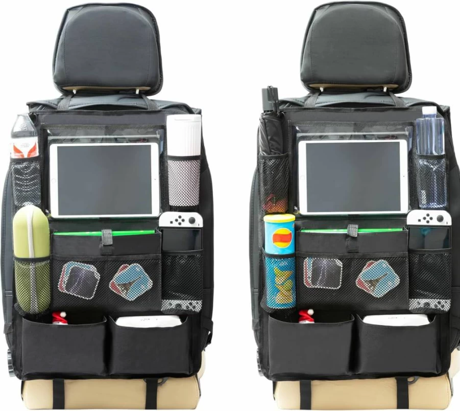 Trahefa 2 Pack Backseat Car Organizer with 9 Pockets - Waterproof Car Kick Mats, Back Seat Protector for Toys, Books, Tablets & Bottles, Durable Car Storage Accessories for Kids & Adults