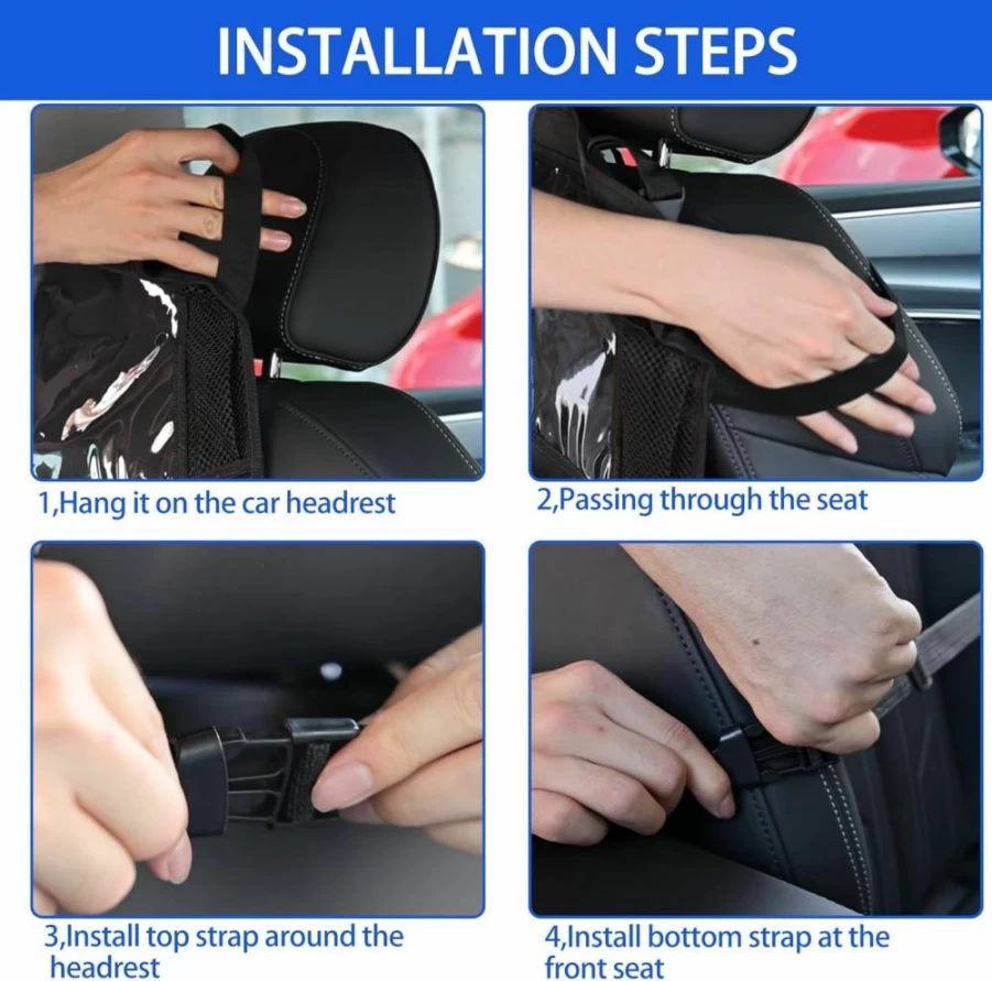 Trahefa 2 Pack Backseat Car Organizer with 9 Pockets - Waterproof Car Kick Mats, Back Seat Protector for Toys, Books, Tablets & Bottles, Durable Car Storage Accessories for Kids & Adults