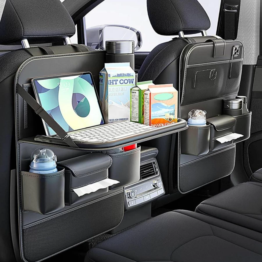 Fancemot Foldable Car Back Seat Organizer with PVC Leather, Multi-Purpose Storage Partition & Easy Clean Design for Vehicles (Style 2)