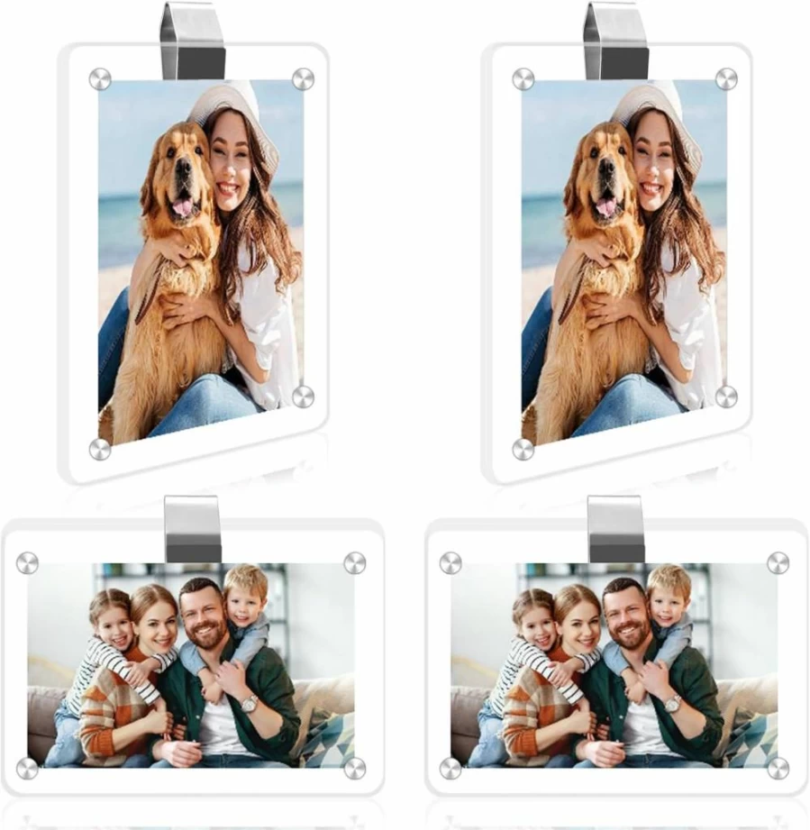 HIIXHC 2 Pack Magnetic Car Visor Clip - Personalized Acrylic Photo Holder for Family & Pet Pictures | Car Accessories