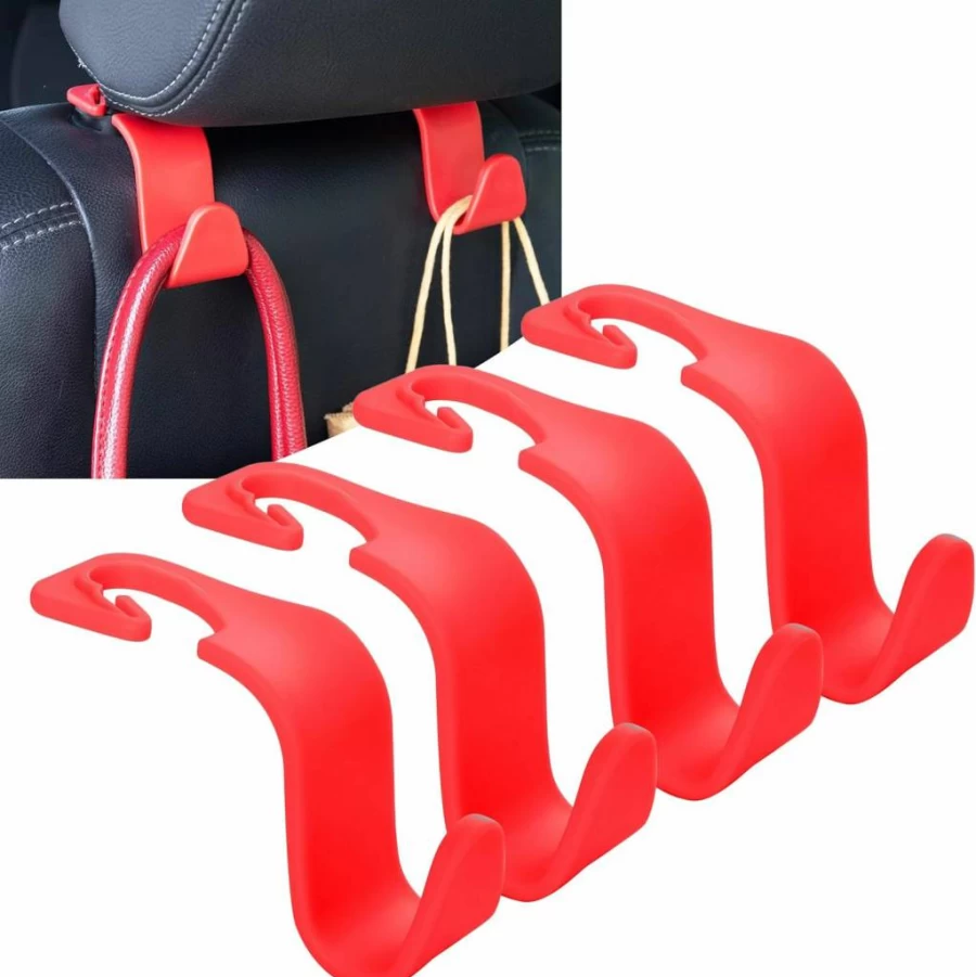 Amooca 4 Pack Universal Car Seat Headrest Hooks - Pink Organizer for Handbags, Coats, Purses with Secure Clip - Vehicle Storage Solution