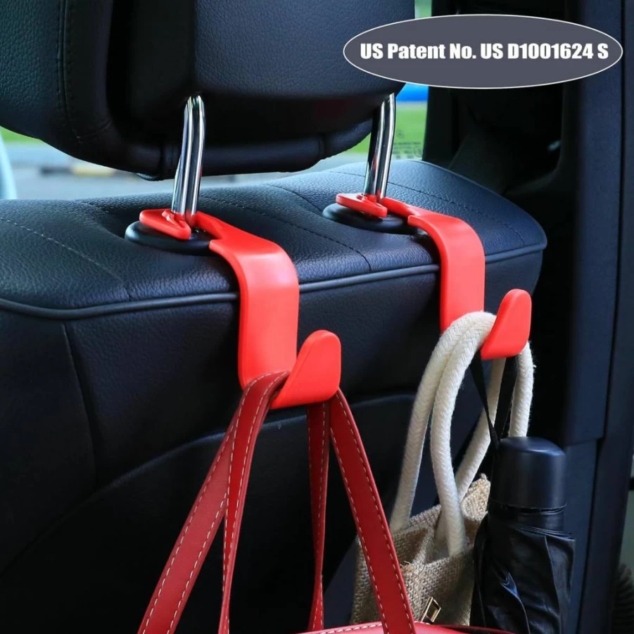 Amooca 4 Pack Universal Car Seat Headrest Hooks - Pink Organizer for Handbags, Coats, Purses with Secure Clip - Vehicle Storage Solution