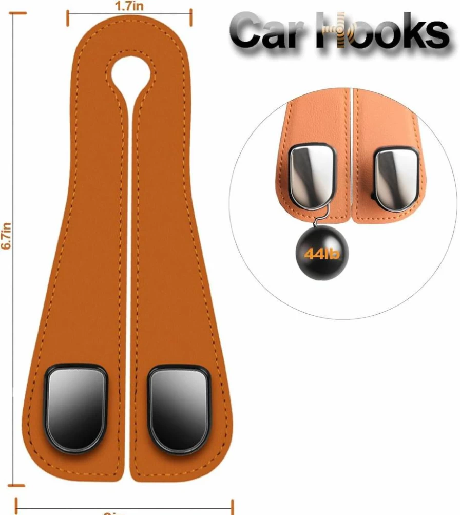 CHOSMOYI 2 Pack Leather Car Seat Hooks - Heavy Duty Headrest Hanger for Purses, Bags & Groceries, Black Auto Accessories Organizer