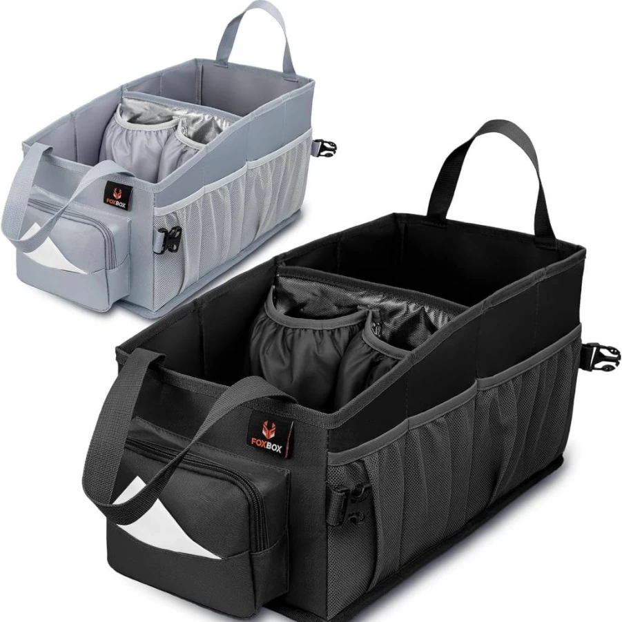 FoxBox Car Seat Organizer with Trunk Storage - Under Seat & Between Seats Organizer for SUV, Truck & Sedan - Black Auto Accessories for Men & Women