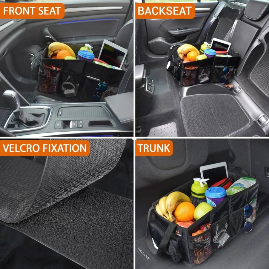 FoxBox Car Seat Organizer with Trunk Storage - Under Seat & Between Seats Organizer for SUV, Truck & Sedan - Black Auto Accessories for Men & Women