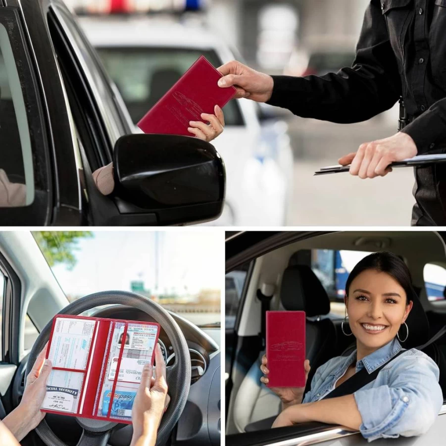 Peisicne Magnetic Car Document Holder - Organizer for Registration, Insurance Cards & Papers with Easy Access Buckle, Glove Box Storage for Women & Men, Black Vehicle Accessory