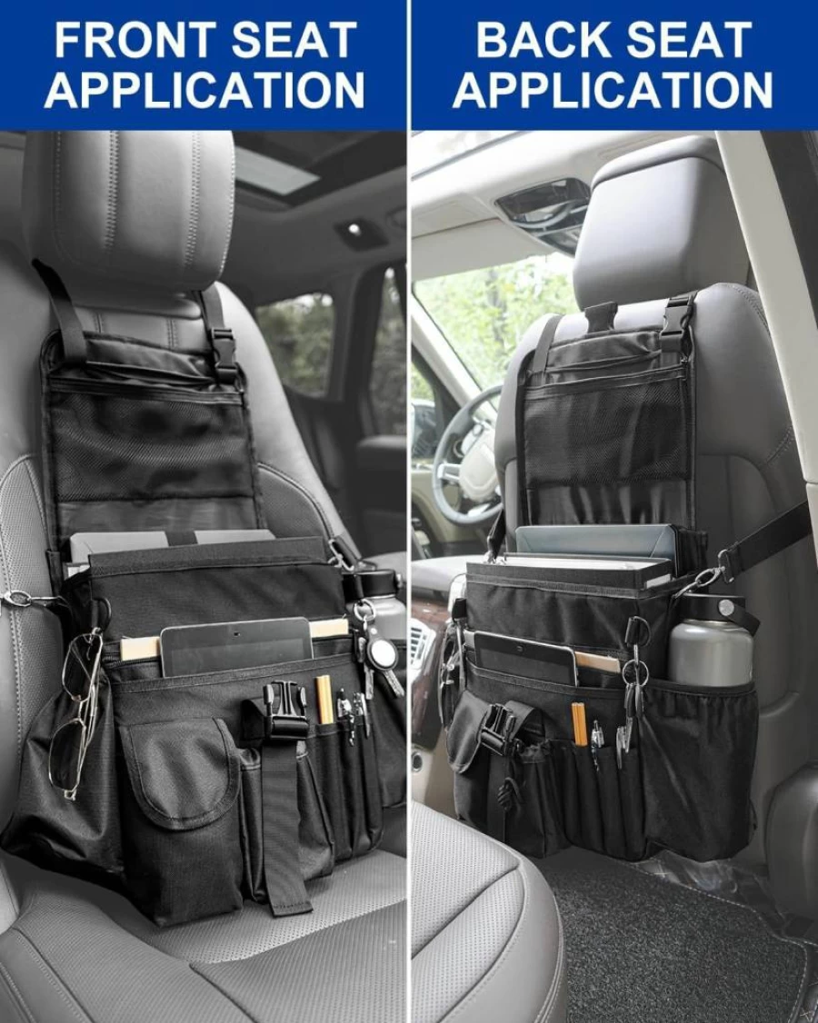 FifthQuarter Car Seat Organizer with Laptop Compartment – Adjustable Universal Front Seat Storage for Police, Drivers, Office & Travel – Portable Large Capacity Truck Accessories