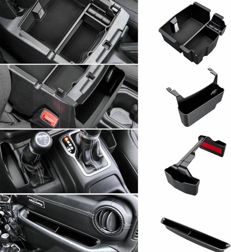 4Pcs Eamplest Center Console Organizer Tray for 2018-2023 Jeep Wrangler JL JLU & Gladiator JT Accessories - Hanging Armrest Storage Box (Fits JL/JLU/JT Models)