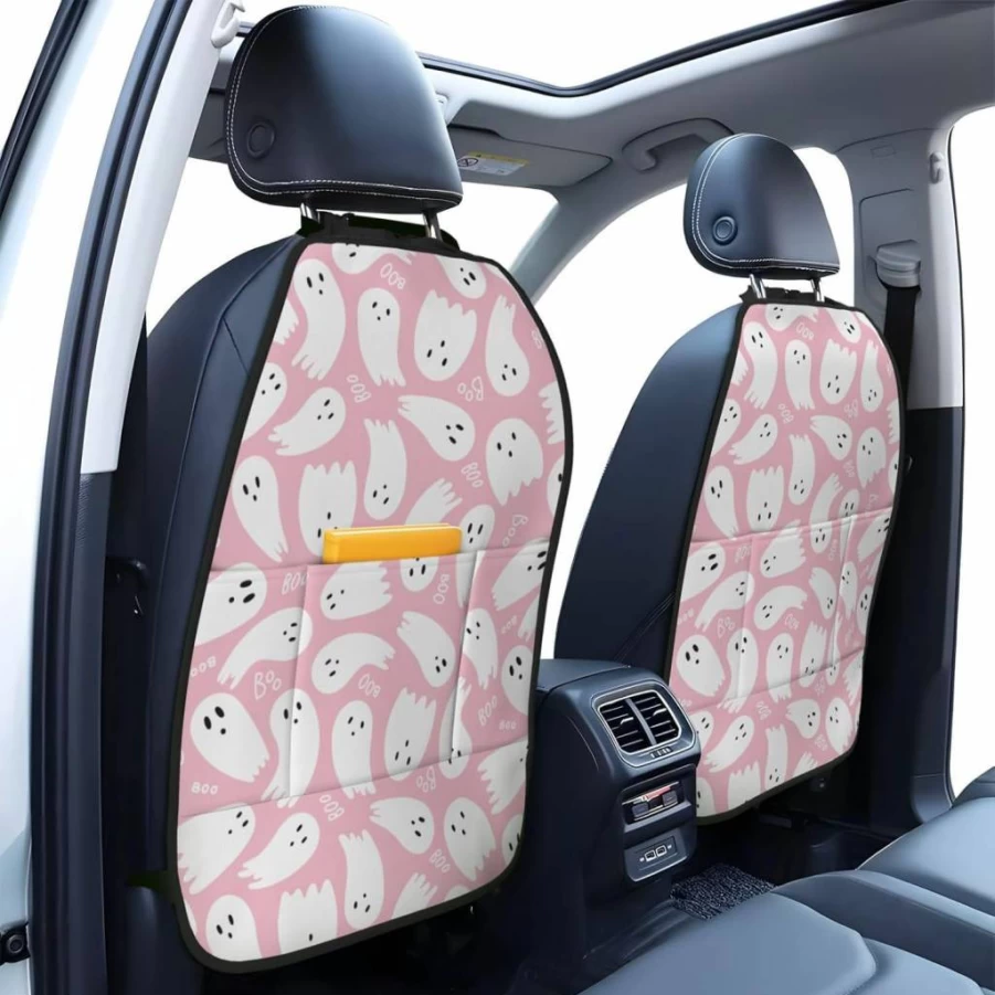 YANGDADA Vintage Floral Car Seat Covers 2-Pack with Organizer Pockets, Universal Back Seat Protector for Dirt and Mud, Groovy Flower Auto Accessories