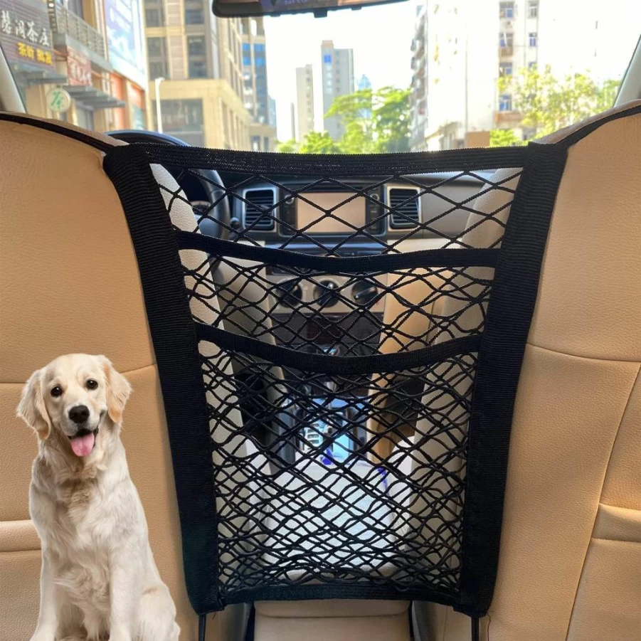 MBVBN 3-Layer Car Seat Back Organizer - Stretchable Mesh Storage Net for Pets, Kids, Cargo & Tissues - Universal Backseat Pouch Holder (Upgraded Length)