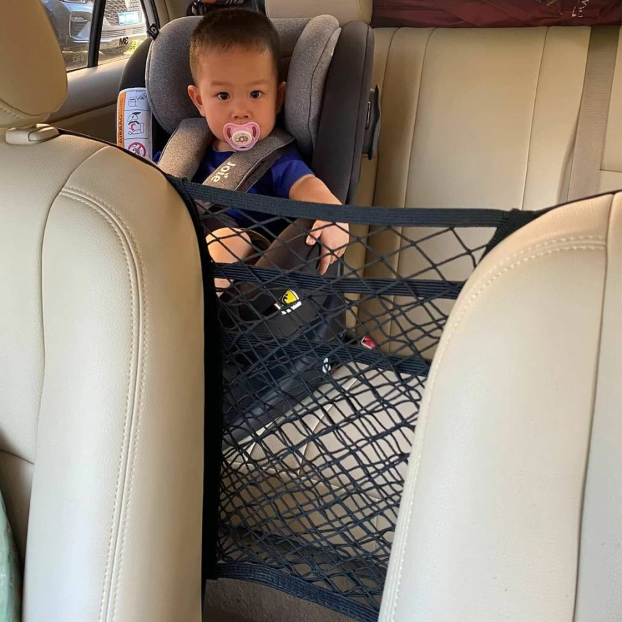 MBVBN 3-Layer Car Seat Back Organizer - Stretchable Mesh Storage Net for Pets, Kids, Cargo & Tissues - Universal Backseat Pouch Holder (Upgraded Length)