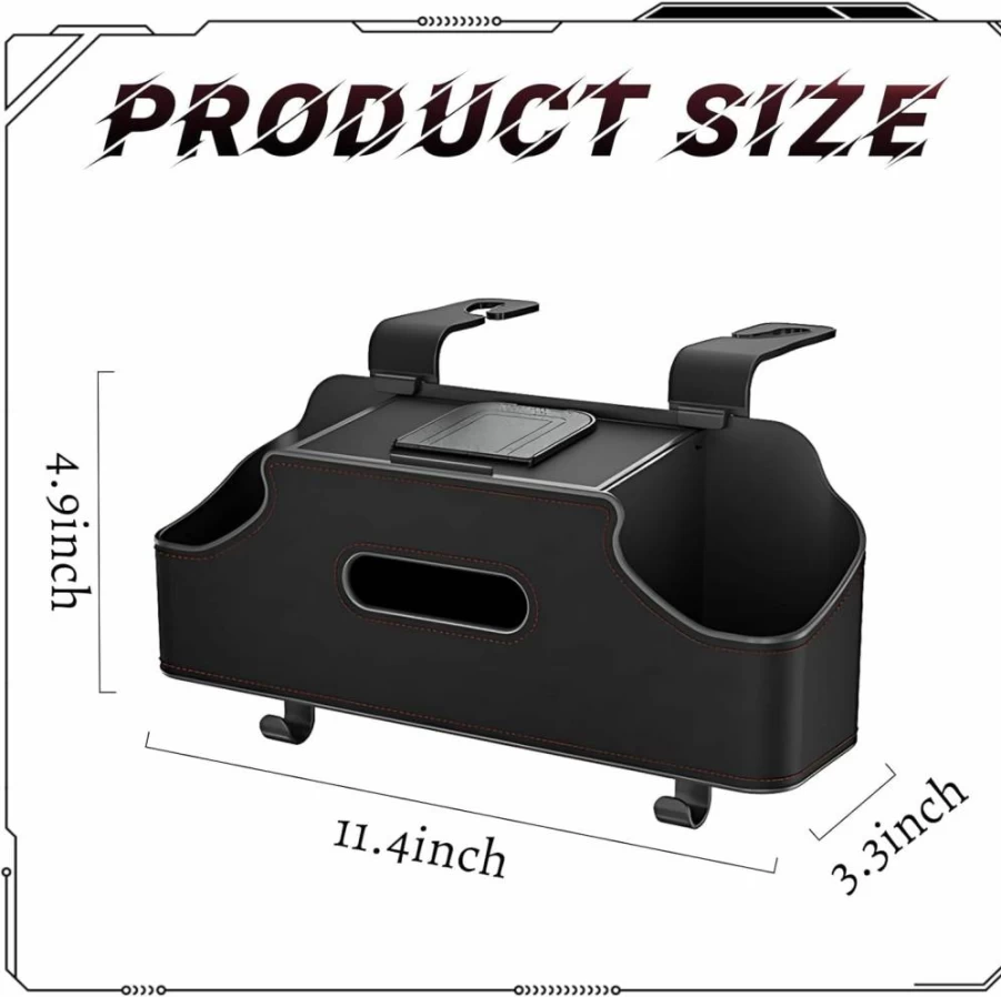 JJWYLTKB Car Back Seat Organizer - 2 Cup Holders, Tissue Box Storage & Hooks for Kids Travel Accessories, Black Auto Organizer for Rear Seats
