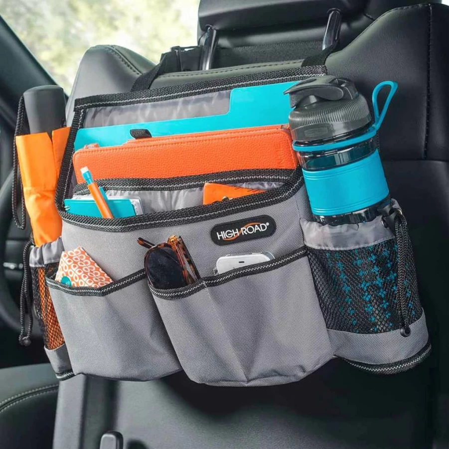 High Road Swingaway Car Seat Organizer with Cup Holders & Side Bottle Pockets for Driving Essentials