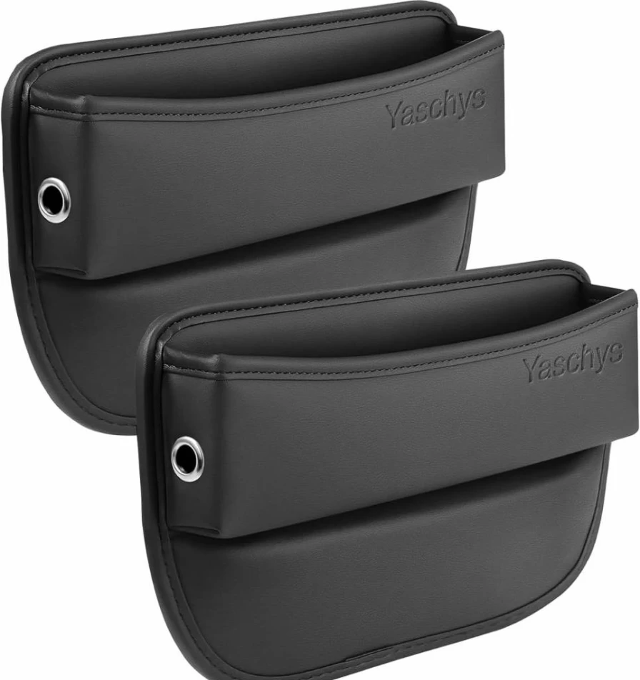 Yaschys 2 Pack Car Seat Gap Filler Organizer - Adjustable Leather Storage for Phones, Keys, Cards - Universal Car Accessories for SUV, Truck, Men & Women