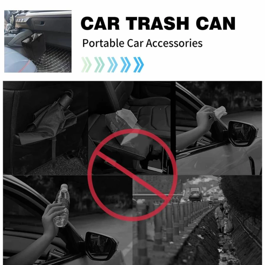 Homelove Collapsible Car Trash Can - Leak-Proof Waterproof Auto Garbage Bin, Portable Hanging Storage Bag with Large Capacity, Multipurpose Vehicle Organizer (Black)