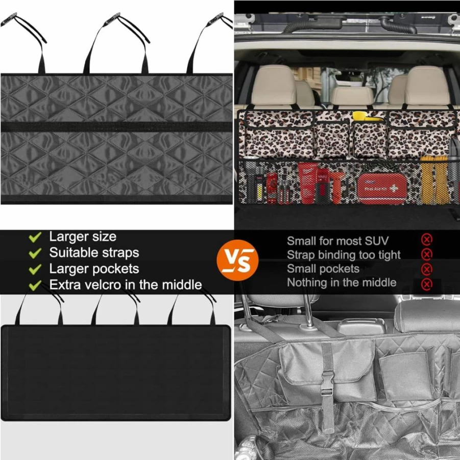 Femuar Large Collapsible Car Trunk Organizer with 8 Pockets, 42x18 Inch Backseat Storage Bag for SUV Truck MPV, Durable Black Auto Accessories