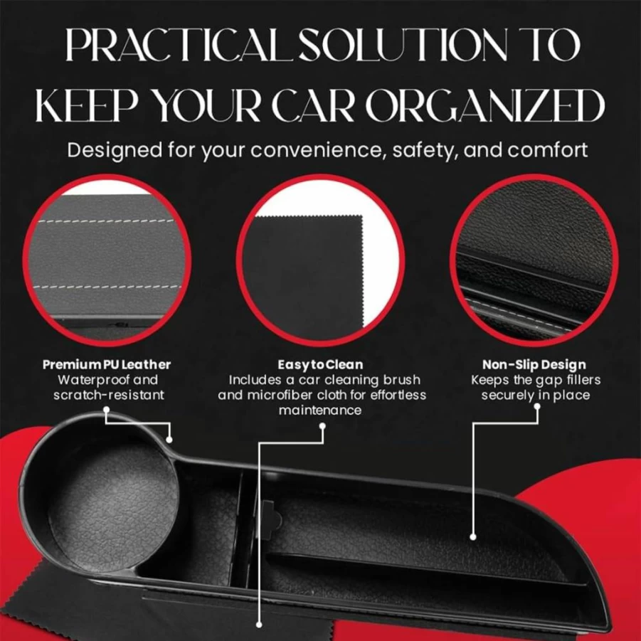 KINGALL 2 Pack Car Seat Gap Filler Organizer with Storage Tray - Front Seat Console Organizer for Phones, Keys & Essentials