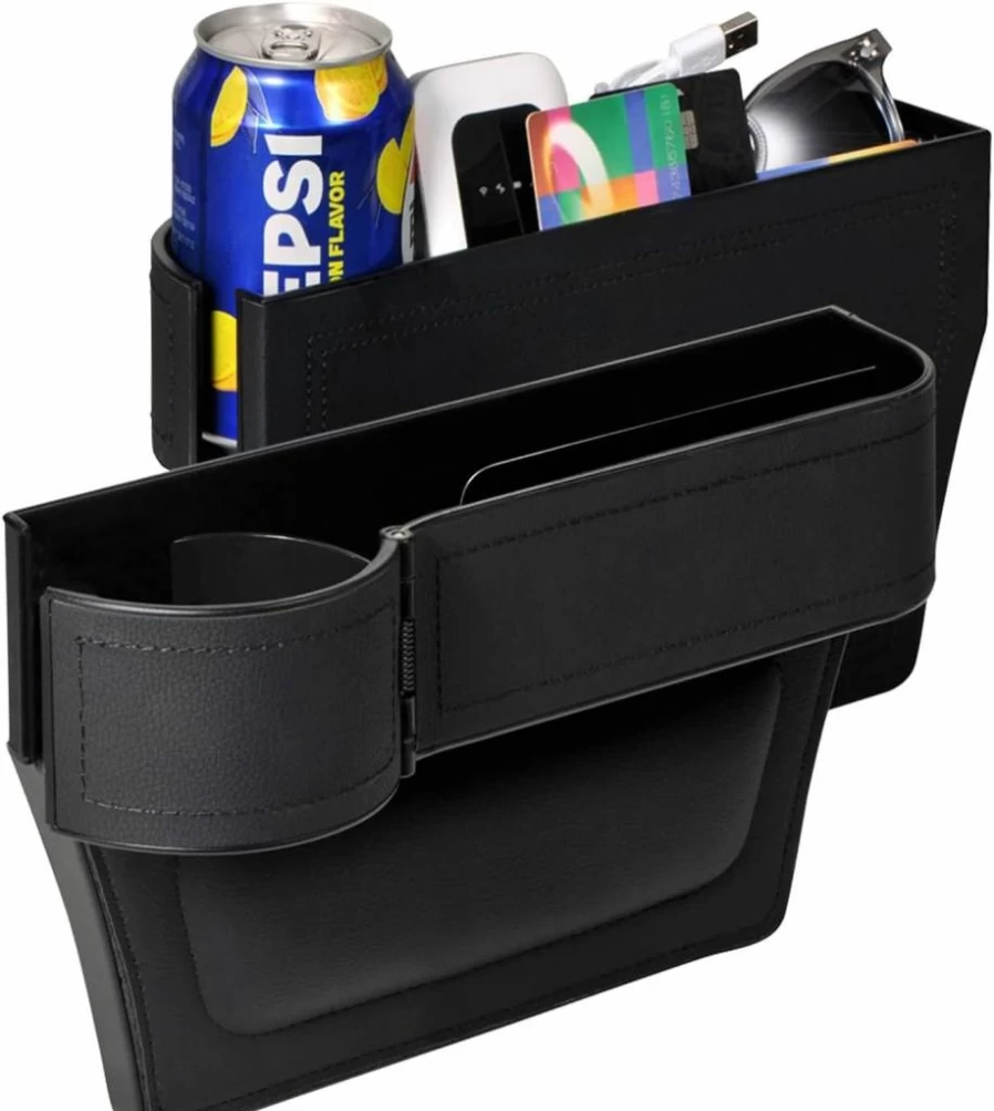 Hiseanllo 2 Pack Car Seat Gap Filler Organizer with Adjustable Cup Holder, Universal Storage for Phone, Glasses & Essentials – Multifunctional Car Accessory