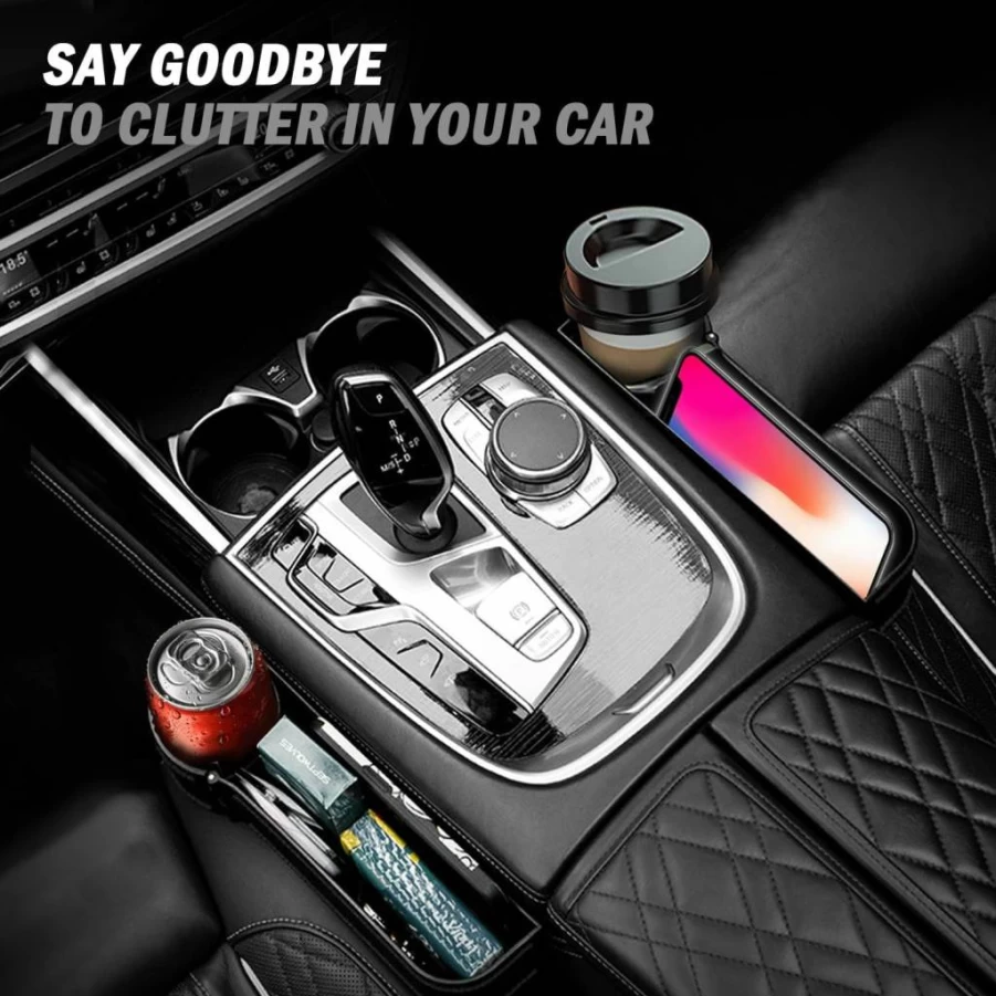 Hiseanllo 2 Pack Car Seat Gap Filler Organizer with Adjustable Cup Holder, Universal Storage for Phone, Glasses & Essentials – Multifunctional Car Accessory