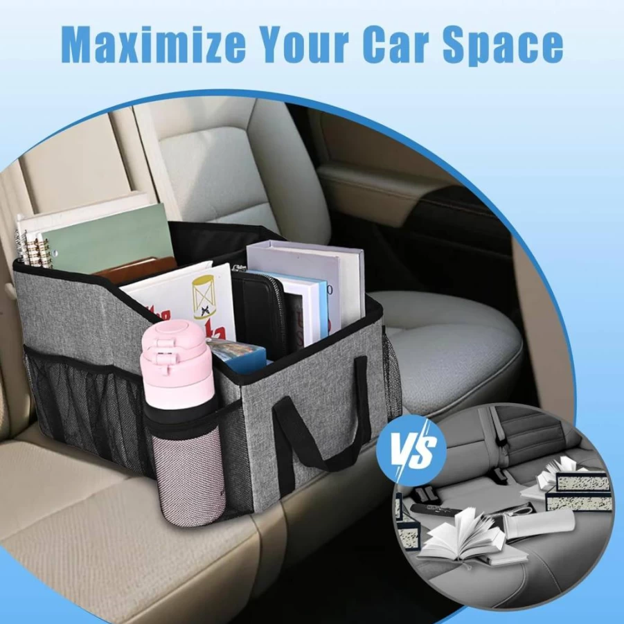 Smof Foldable Car Seat Organizer with Multi-Mesh Pockets & Detachable Divider for Front, Back, Between Seats - Black Storage Solution for Kids & Adults