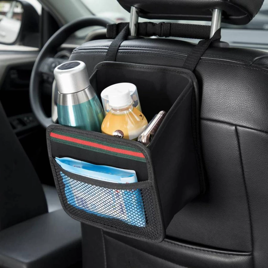 DKIIGAME Premium Hanging Car Back Seat Organizer - Waterproof, Odorless 9x7.8 Inch Trash Bag & Storage (Black)