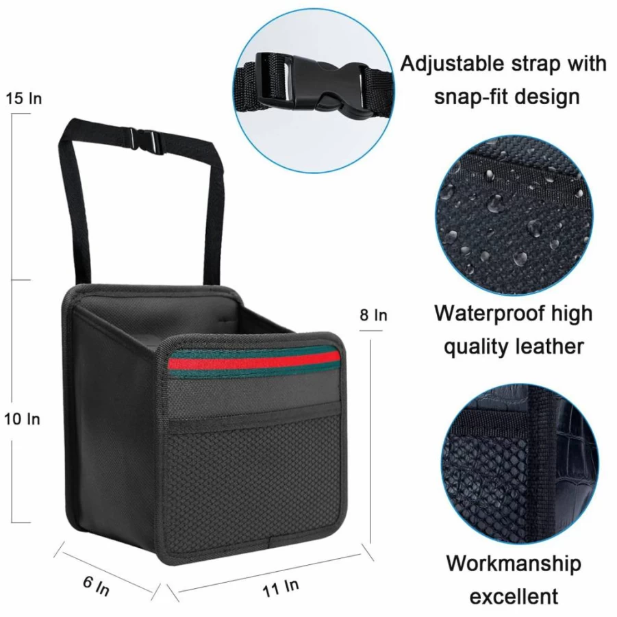 DKIIGAME Premium Hanging Car Back Seat Organizer - Waterproof, Odorless 9x7.8 Inch Trash Bag & Storage (Black)