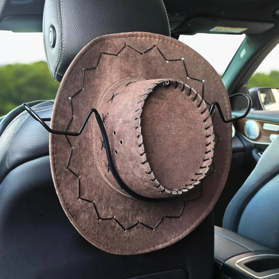 Idefair Cowboy Hat Holder for Car & Truck - Heavy Duty Hard Hat Hanger with Hooks, Seat Back Organizer for Western, Wide Brim Hats (Under 5 Inches), Travel & Automotive Storage Accessories for Men & Women