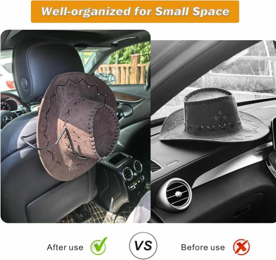 Idefair Cowboy Hat Holder for Car & Truck - Heavy Duty Hard Hat Hanger with Hooks, Seat Back Organizer for Western, Wide Brim Hats (Under 5 Inches), Travel & Automotive Storage Accessories for Men & Women