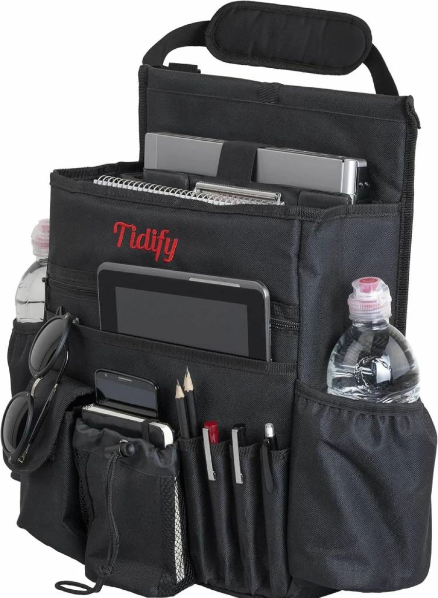 Tidify Car Seat Organizer with Tablet & Laptop Storage, Adjustable Shoulder Strap, Side Straps & Durable Buckles for Office on the Go